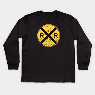 Railroad Xing Sign (weathered) Kids Long Sleeve T-Shirt